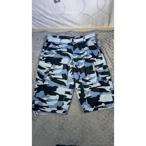XRAY Jeans Men’s Cargo Shorts Size 50 Blue Camo Cotton, Belted NWT.